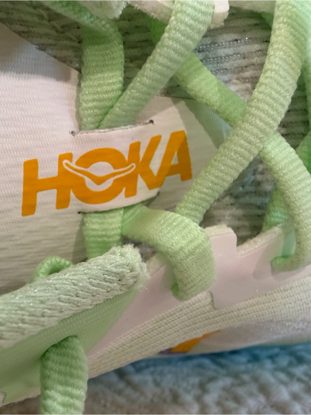Hoka Women's Skyflow Light Green & Lavender Running Shoes with Yellow Logo - Picture 10 of 13